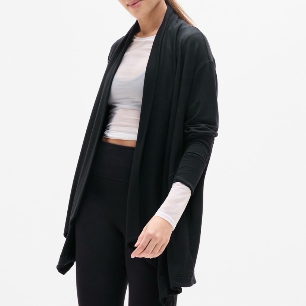 Athleta Pranayama Restore Wrap Black S Tall Open Cardigan Cozy Athleisure - Picture 4 of 9